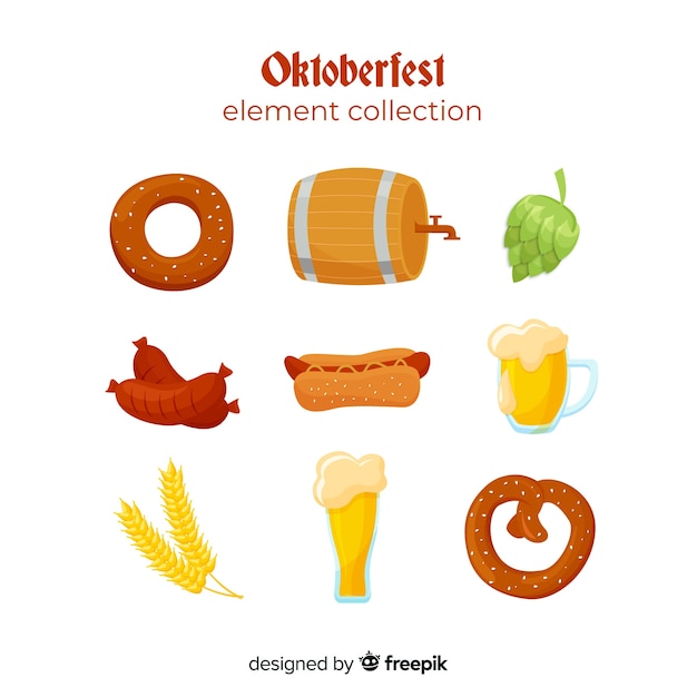 Flat design oktoberfest element collection Free Vector