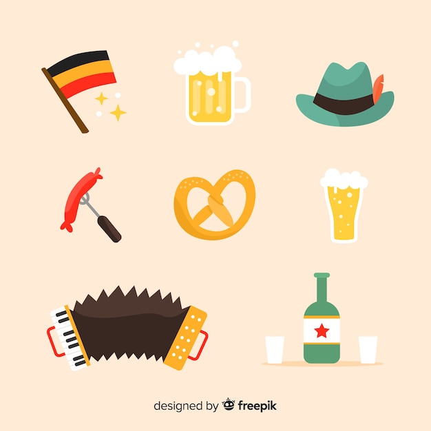 Flat design oktoberfest element collection Free Vector