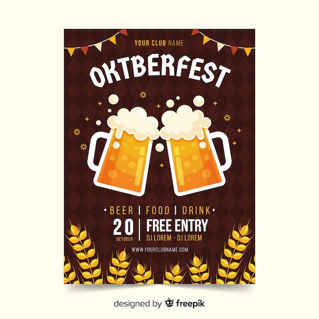 Flat design oktoberfest poster template Vector | Free Download