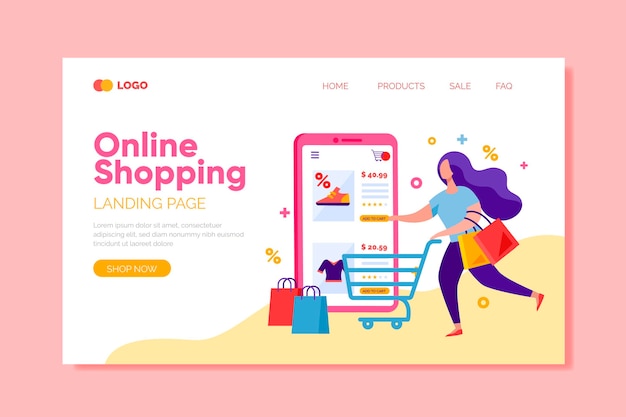 Free Vector | Flat design online shopping landing page template