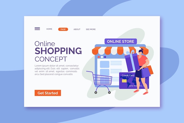 Flat design online shopping landing page | Free Vector