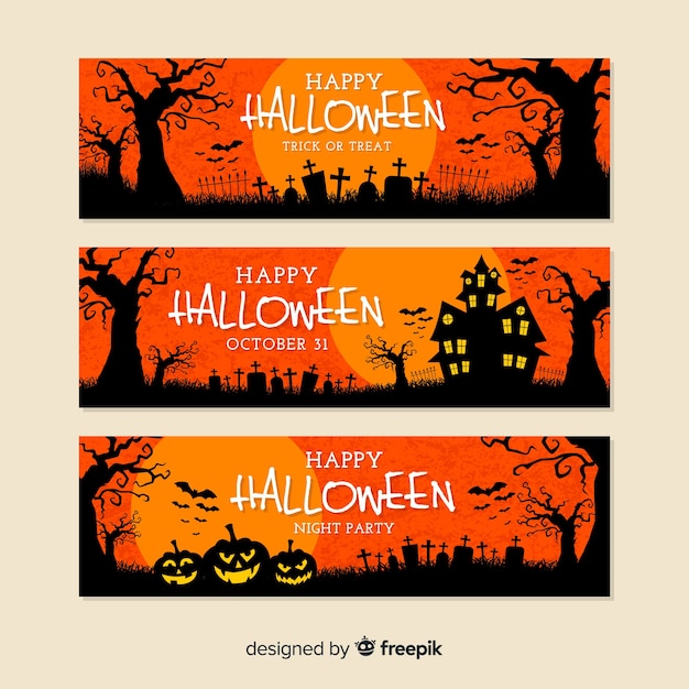 Download Flat design of orange halloween banners Vector | Free Download