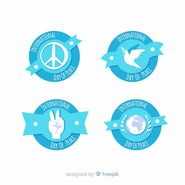 Flat Design Peace Day Badge Collection Free Vector
