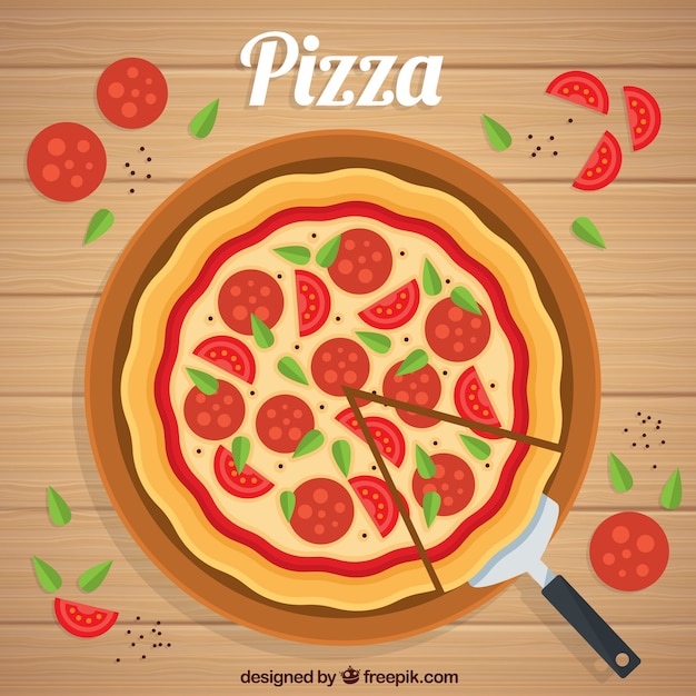 Flat design pepperoni pizza background