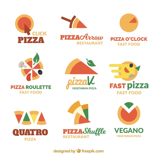 Flat Design Pizza Logo Collection Free Vector
