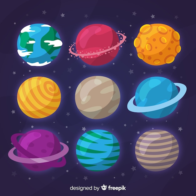 Flat design planet collection Vector | Free Download