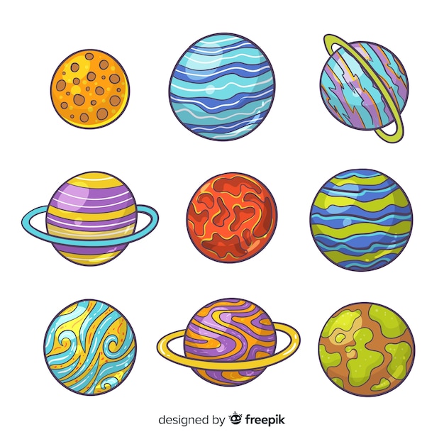Flat design planet pack Free Vector