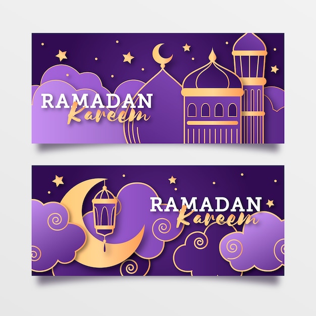 Free Vector Flat Design Ramadan Horizontal Banners With Crescent Moon