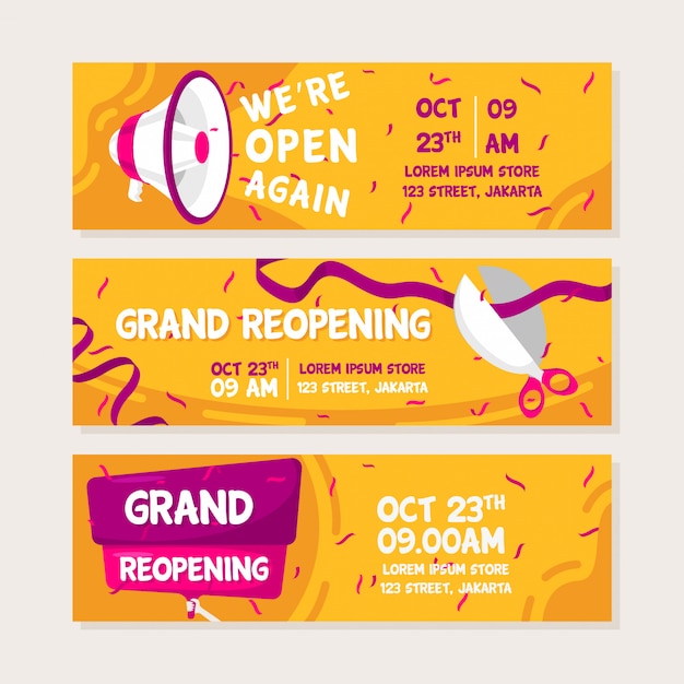 Flat design of reopening soon banners | Premium Vector