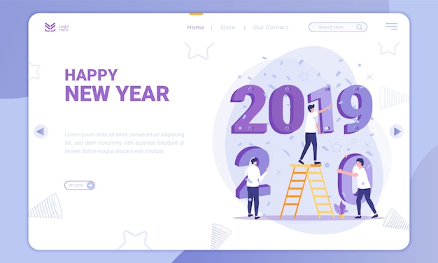 Flat Design Replace 2019 To 2020 New Year Theme On Landing Page