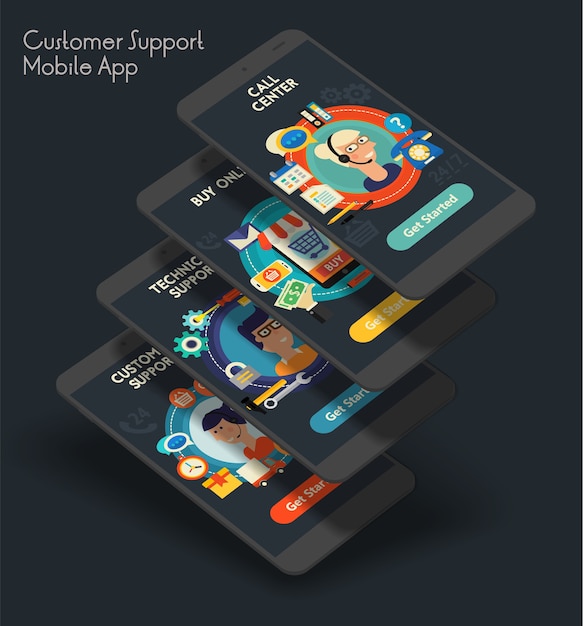 Premium Vector | Flat design responsive customer service ui mobile app ...