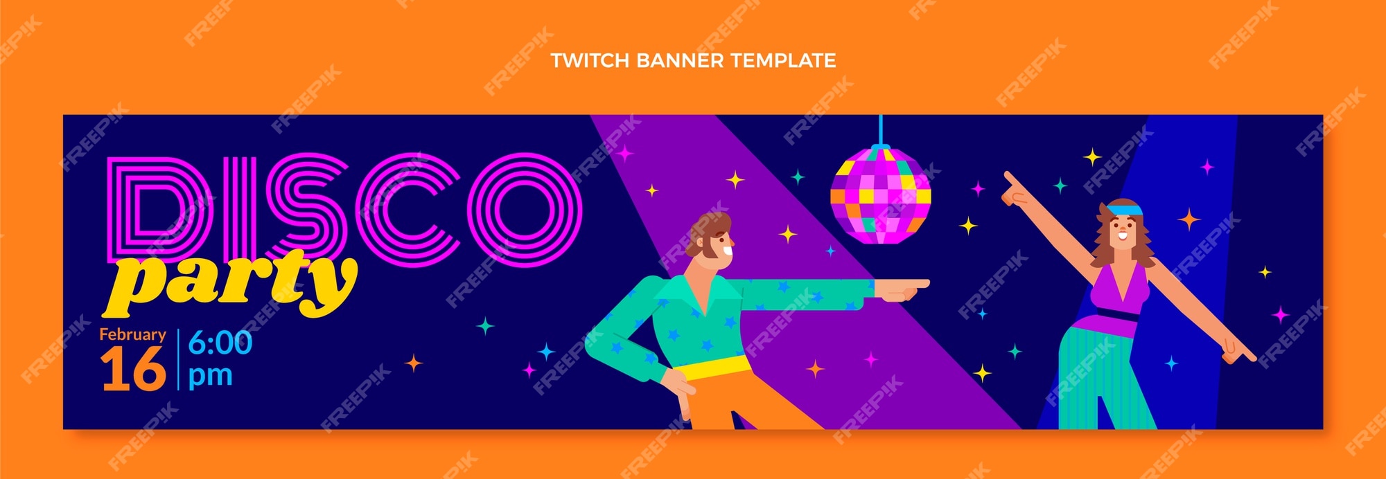 Free Vector | Flat design retro disco party twitch banner