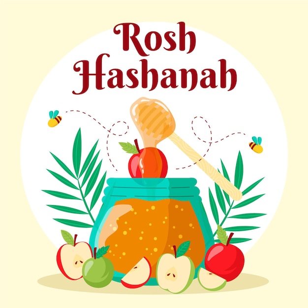 Premium Vector Flat design rosh hashanah honey and apples