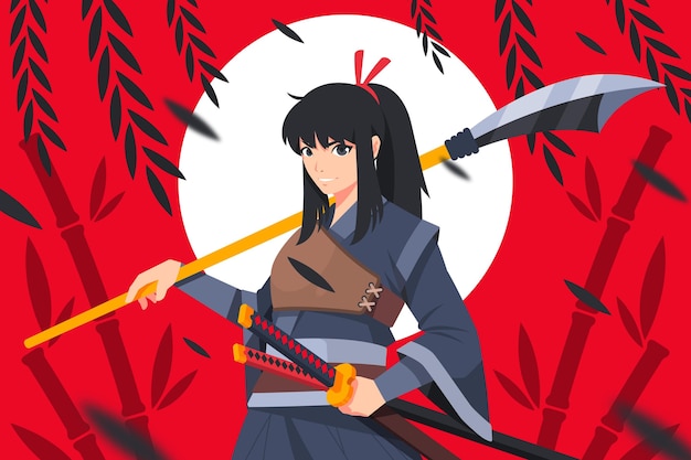 Flat design samurai background Free Vector
