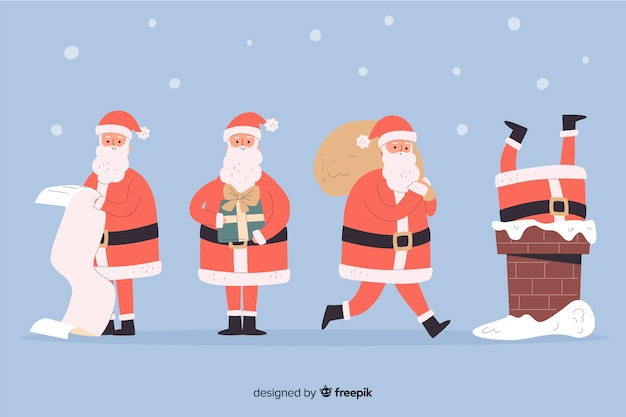 Flat design santa claus character collection Free Vector