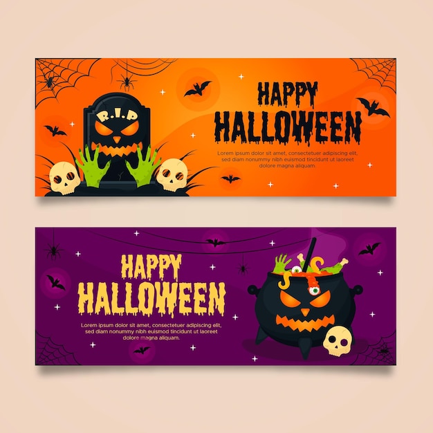 Flat design scary halloween banners | Free Vector