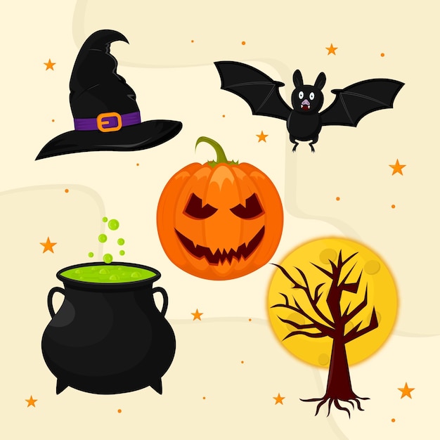 Download Flat design scary halloween elements | Free Vector