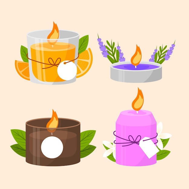 Flat design scented candle collection Free Vector