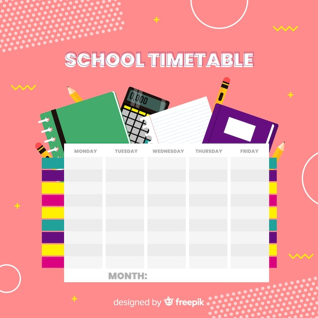 Flat design school timetable template Vector | Free Download