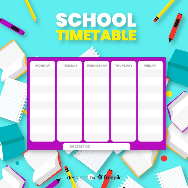 Flat design school timetable template | Free Vector