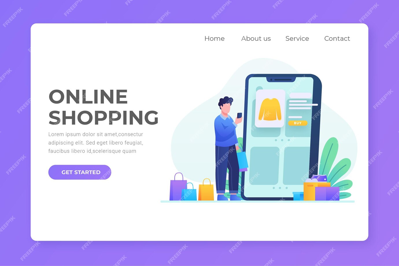 Free Vector | Flat design shopping online landing page with man