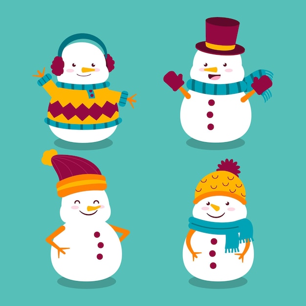 Free Vector | Flat design snowman character collection