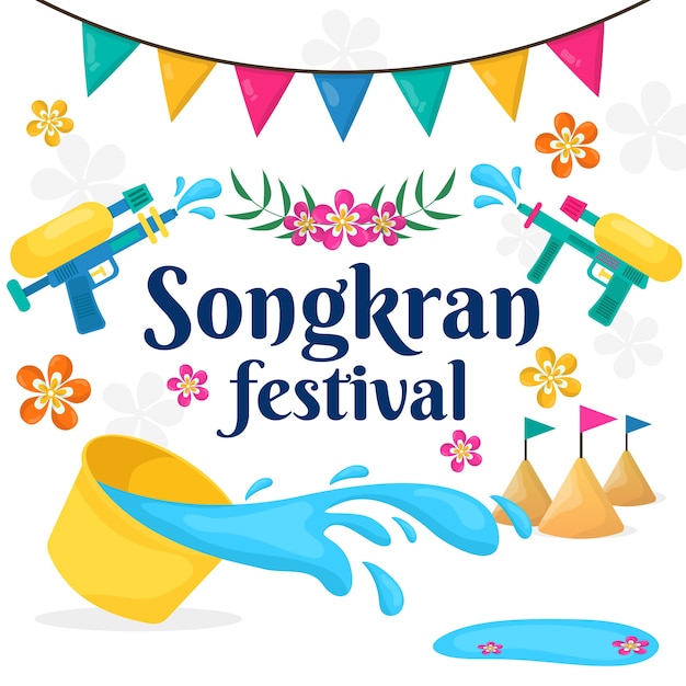 Flat design songkran festival concept | Free Vector