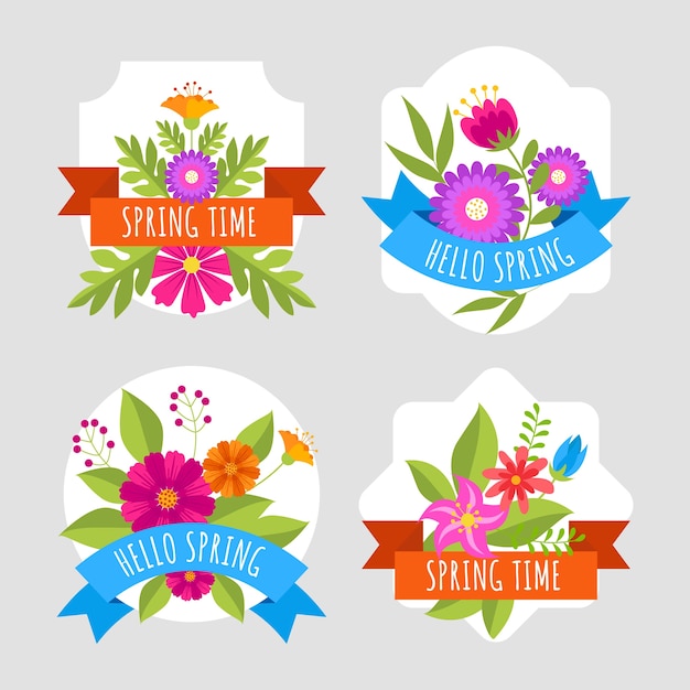 Flat design spring badge collection Free Vector