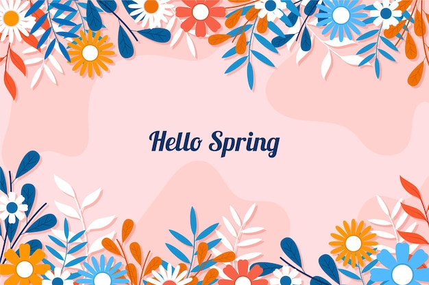 花とフラットなデザインの春の壁紙 無料のベクター