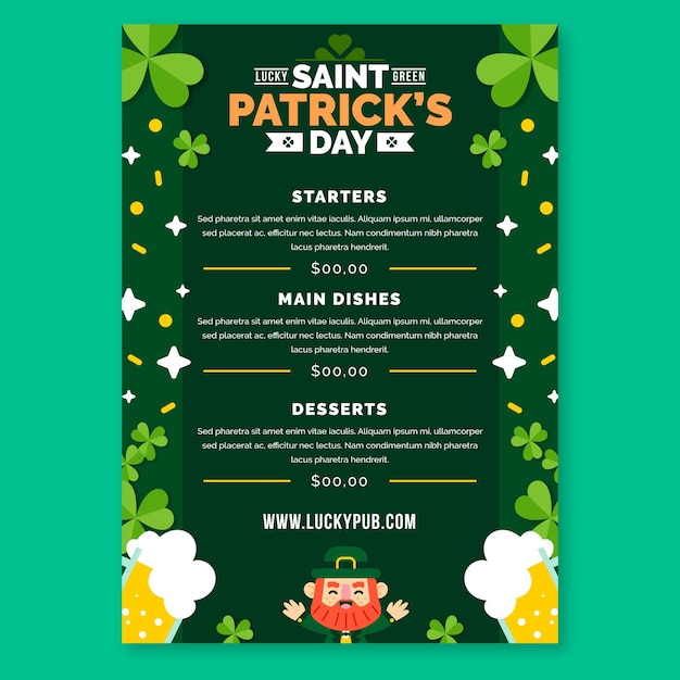 Free Vector Flat design st. patrick's day menu template