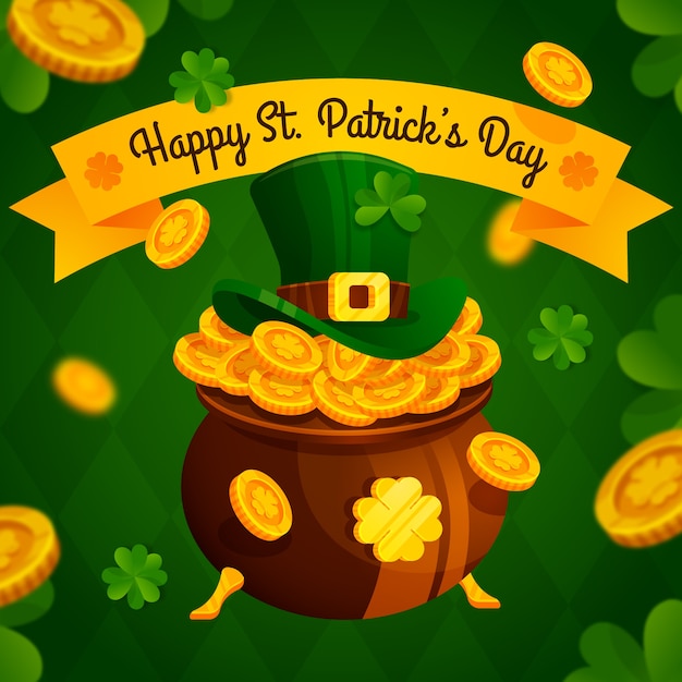 Flat design st. patrick's illustration with golden coins Free Vector
