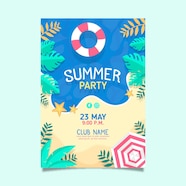 Flat Design Summer Party Poster Template Free Vector