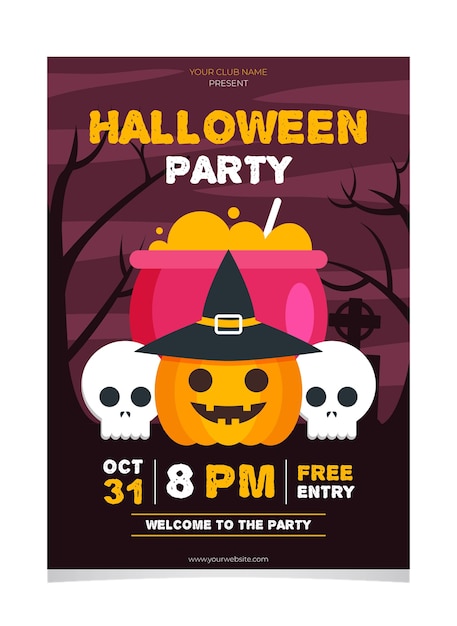 Download Flat design template halloween party poster | Free Vector