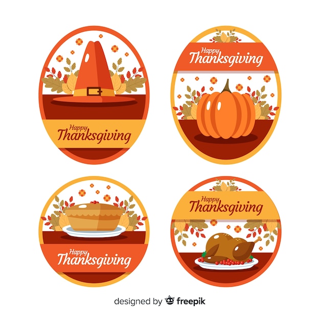 Flat design thanksgiving label collection Free Vector