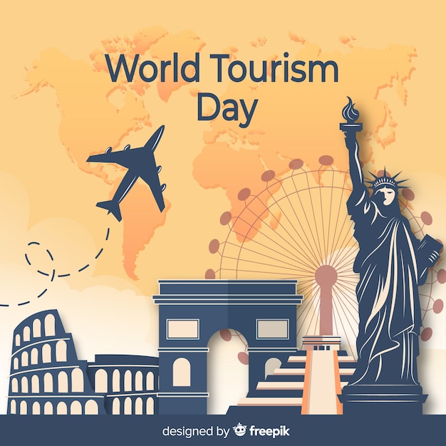 Flat design tourism day with landmarks Free Vector