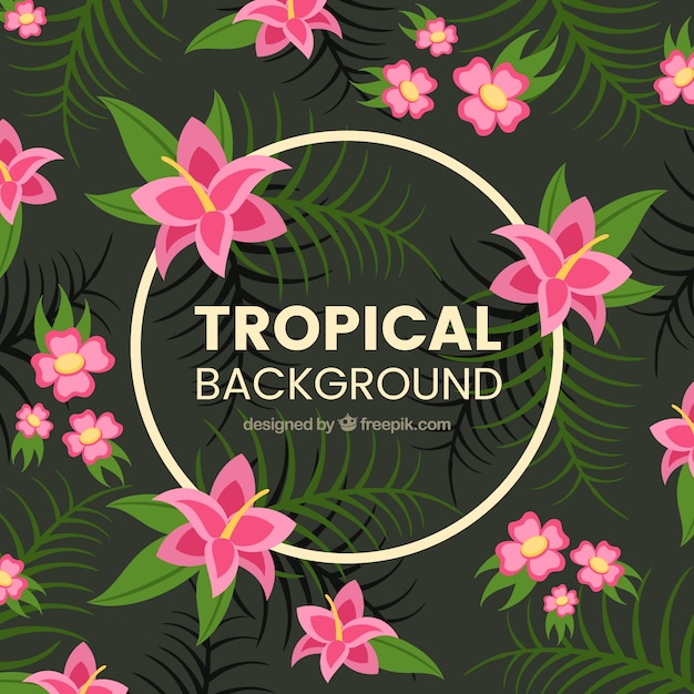 Flat design tropical flowers background with
circle