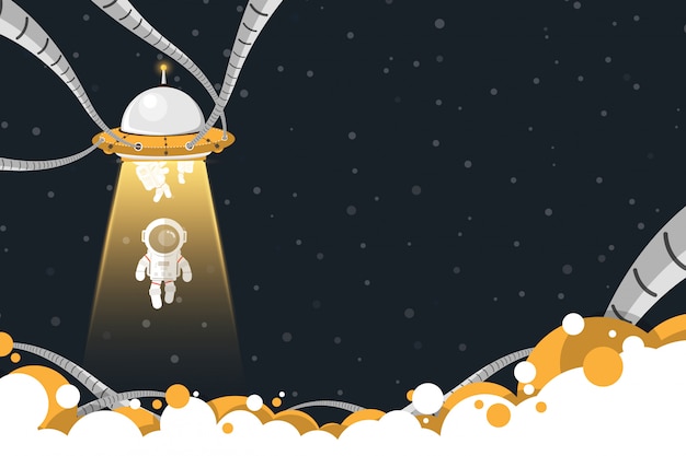 Flat design, ufo spaceship abduction astronauts, vector illustration Premium Vector