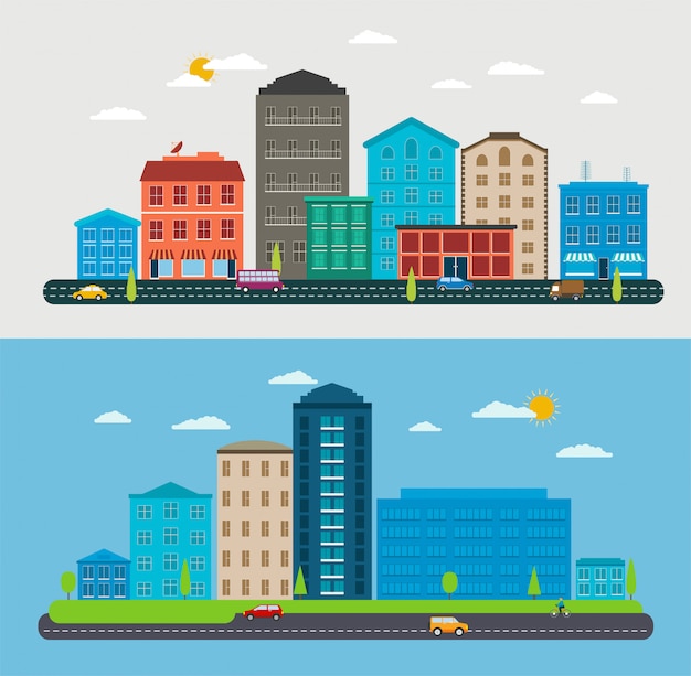 Download Flat design urban landscape, composition city scene ...