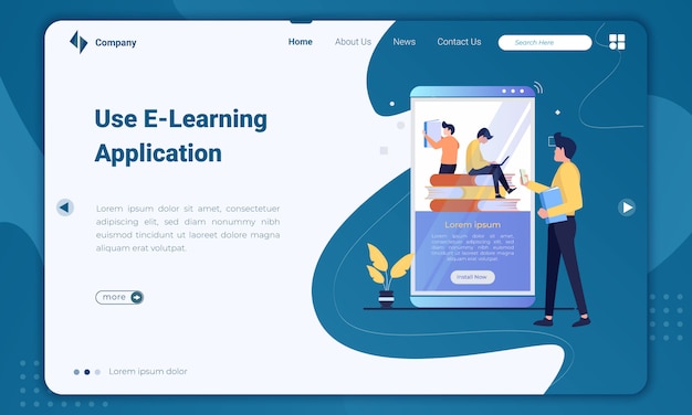 Flat Design Use E Learning Application Landing Page Template