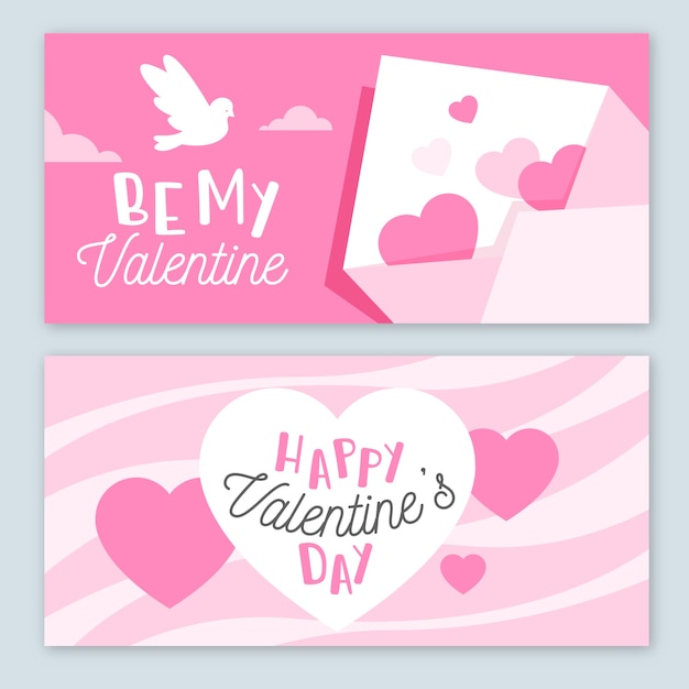 Flat design valentines day banners template Free Vector