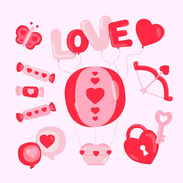 Flat design valentines day element collection Vector | Free Download