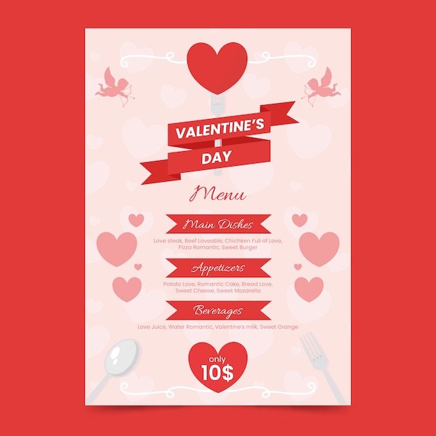 Flat design valentines day menu template | Free Vector