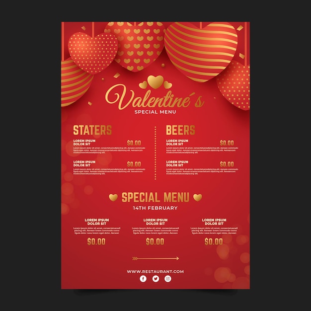 Flat design valentines day menu template Free Vector