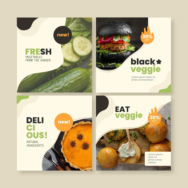 Free Vector | Flat design vegetarian food instagram posts