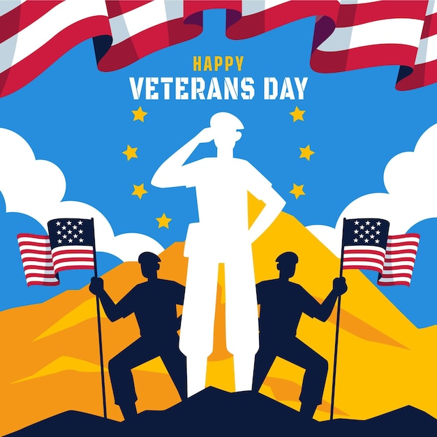 Free Vector | Flat design veterans day with american flags