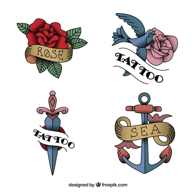 Download Flat design vintage tattoo collection Vector | Free Download
