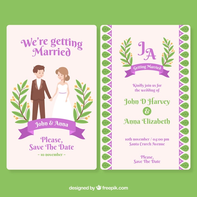 Flat design wedding invitation Free Vector Flat design wedding invitation Free Vector