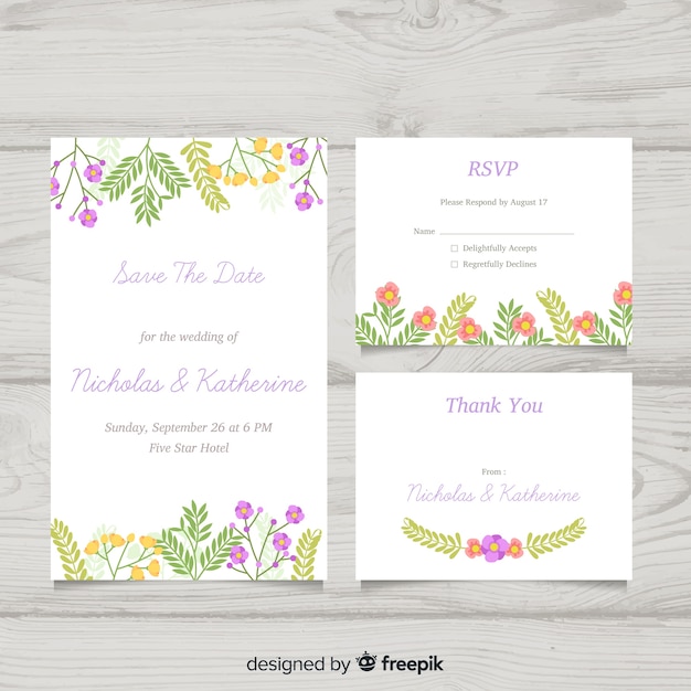 Free Vector Flat Design Wedding Stationery Template