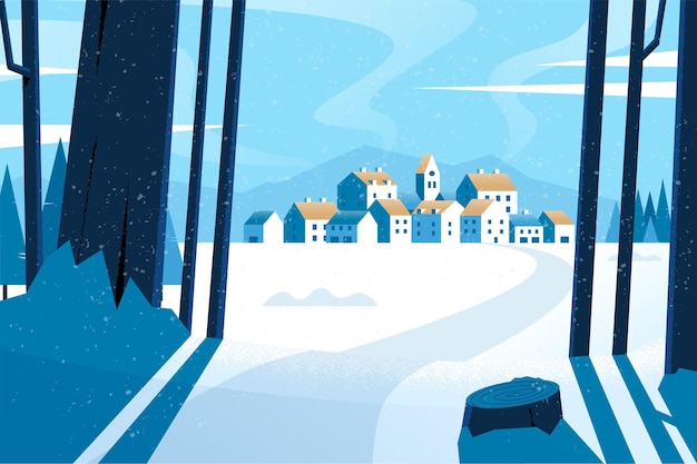 フラットなデザインの冬の風景の壁紙 無料のベクター