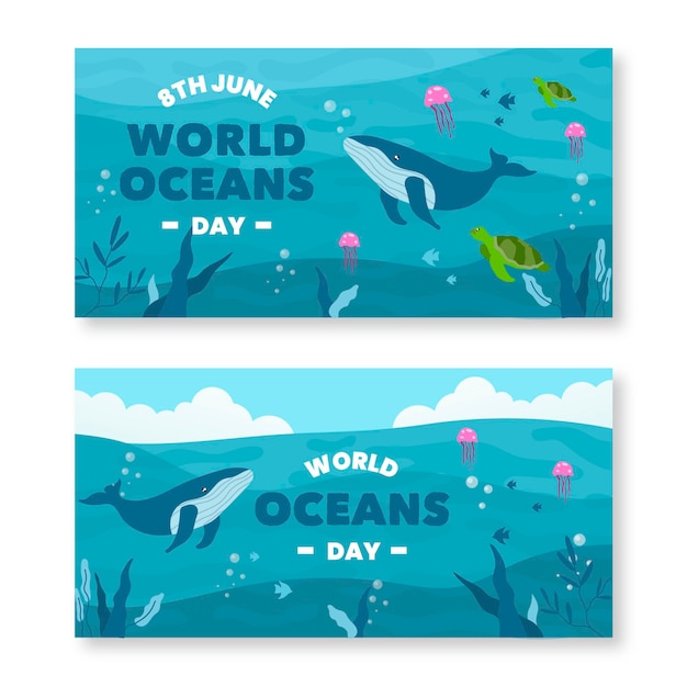 Free Vector Flat Design World Oceans Day Banner